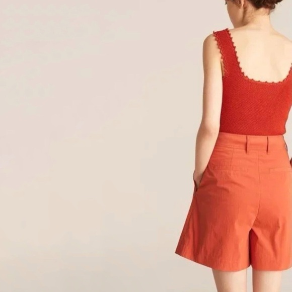 NWT Rebecca Taylor High Waist Pleat Front Trouser Short Pomodoro Red Orange 2 - Picture 2 of 16
